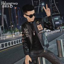 Social guy leather jacket jacket 2021 spring and autumn trend mens spirit Tide brand Rui handsome fried street motorcycle leather jacket