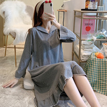 Long Sleeves Pure Cotton Sleeping Dress Woman Spring Autumn 2022 New Spring Summer Advanced Sensation Big Code Pregnant Woman Sleepwear Minima Skirt