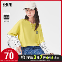 Semir long sleeve T-shirt women 2021 Autumn New embroidery pattern oversize fried street fake two-piece coat trend