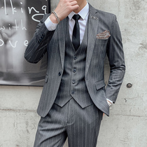 Suit set mens three-piece business banquet casual suit jacket Korean slim suit wedding dress