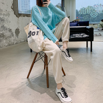Chenille sweatpants womens pants loose bunch feet autumn and winter 2021 New Slim Plus velvet casual corduroy pants