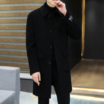 Business light luxury double-sided tweed coat mens long wool thick trench coat down liner warm lapel jacket