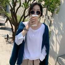 Design sense wear loose stack shirt sleeve top tide white base shirt cotton T-shirt women Autumn Winter ins