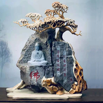 The new Chinese Zen ornaments home wood carving root carving crafts stone landscape figures follow the shape of the Buddha