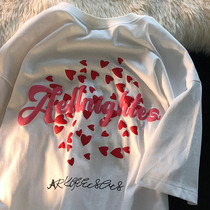 Letter design sense American retro vintage ancient feeling love loose short sleeve T-shirt female 2021 new top