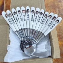 Stainless steel spoon thickened household parent-child family family four ceramic handle adult children long handle rice spoon soup spoon creative