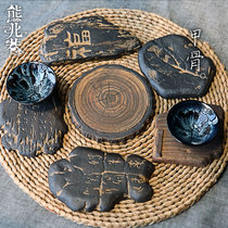 Creative Zen handmade antique pot bearing black small tea tray Cup cushion tea cushion made old pot support coarse pottery cushion oracle bone