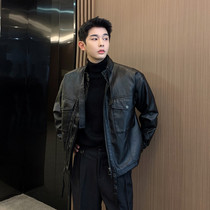 Black Locomotive Leather Men Short 2021 Spring and Autumn New Korean version of the trend handsome temperament leather jacket slim jacket