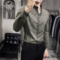 Fugui bird striped shirt mens spring and autumn long sleeves Korean trend Handsome Mens slim print casual shirt