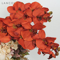 Lancol European Retro Artificial Flower Oil Painting Autumn Orange Phalaenopsis Living Room Decorative Flowers Hotel Window Fake Flowers