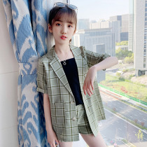 Girl Plaid Small Western Suit Suit Korean Version Foreign Air Trendy Children Womens Great Childrens Tennis Red Suit Jacket Fashion Summer Clothes
