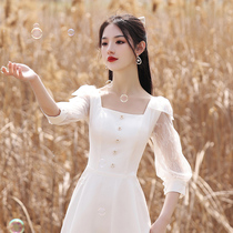 White Small Gown Skirt Woman dress with bridesmaids collar certificate Summer Jr. may wear a light and luxurious betrothed dress