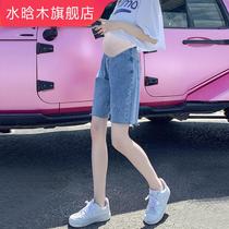Pregnant women denim shorts womens summer thin outer wear large size loose casual sports wide-leg five-point pants summer wear