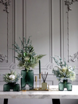 European-style light luxury simulation flower art dark green glass flower aromatherapy candlestick tray model room designer combination ornaments