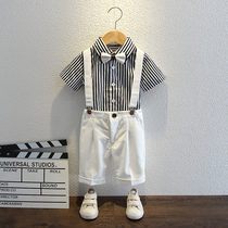 Boys dress summer handsome white backpack pants summer thin Flower Boy clothing childrens suit suit suit tide