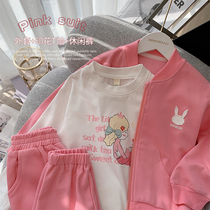 Girl Spring Clothing Trendy Suit 2022 New Girl Foreign Air Jacket Casual Long Pants Sportswear Children Three Sets