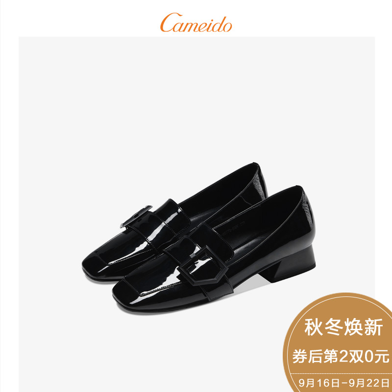 Camelot 2018 autumn new square head low-heeled shoes female shallow mouth casual fashion retro Korean version of the thick with women's shoes