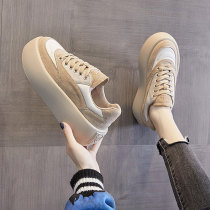 Hong Kong thick bottom bag shoes womens spring leather Korean version of all-match low-top canvas shoes height-increasing platform shoes casual board shoes