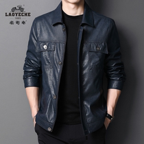 Classic car autumn and winter leather leather clothing Young and middle-aged mens trend slim lapel motorcycle sheepskin jacket jacket