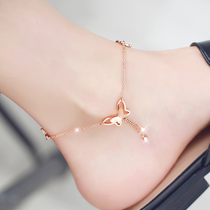 Chow Tai Fook Hwan beauty Korean fashion butterfly anklet female 18K rose gold color gold titanium steel simple foot chain net red