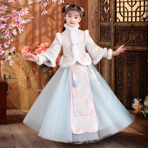 Girls Hanfu costume Chinese style little girl New Year dress Tang suit plus velvet thickened Super fairy children New Year dress