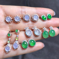 Natural jadeite earrings ice female jade earrings mini 925 silver plated 18k inlay temperament sun green egg noodles a goods