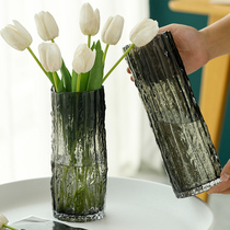 Nordic Net red ins Wind Glacier pattern glass vase 2021 New transparent flower arrangement living room table ornaments