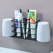 Simple wrought iron toothbrush holder non-perforated toilet stick Wall holder dental cup set rack mouthwash Cup