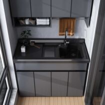  Space aluminum washing machine cabinet balcony separate washbasin quartz stone countertop washing pool cutting angle custom integrated combination