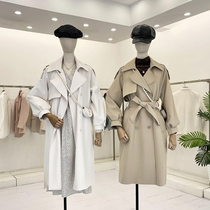 LemonTree long simple fashion temperament windbreaker female autumn Korean version of loose strap big lapel coat