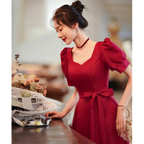 Toast dress bride summer small burgundy engagement dress can usually be worn back to the door thin French female wedding