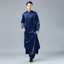 Chinese style Republic of China long shirt silk satin Chinese robe mens collar Tang costume costume gown long Mandarin dress