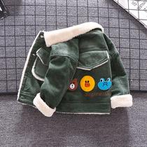 Balabala baby padded coat 2021 new children's foreign style plus velvet cotton-padded jacket baby corduroy coat autumn