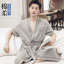 Japan TIXEMAIV nightgown mens summer kimono spring and summer cotton bathrobe medium long mens pajamas