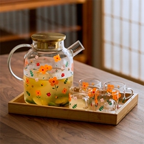 Glass cold kettle set Flower teapot heat bubble tea machine large capacity box juice pot gift box gift box