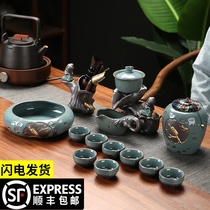 Brother Kiln automatic tea set Ice crack ceramic lazy stone mill tea set Rotating Teapot filter Ruyao Kung Fu Tea Cup