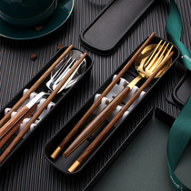 Portable chopsticks spoon set for office workers children Wood travel take-out cutlery box high-grade three-piece set