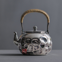 Japanese fine workshop silver pot sterling silver 999 kettle bubble teapot pure handmade Japanese cooking teapot sledgehammer eye pattern