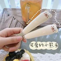 Student stainless steel fork spoon set household portable tableware box creative cute dessert spoon Fork two-piece set