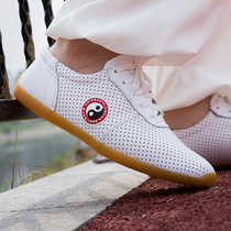 Tai Chi shoes soft cowhide cowhide womens summer leather kung fu shoes breathable mesh men Tai Chi sneakers Hollow