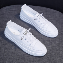 2021 flat white womens shoes spring and summer thin one-legged white shoes new explosive all-match board shoes casual and breathable
