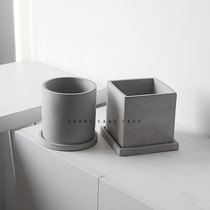 Changyang tree) Nordic modern American minimalist style cement desktop breathable flowerpot with tray cylindrical Square
