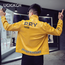 Mens leather clothing Korean version of the tide handsome social spirit guy jacket Net red tremble with lapel locomotive jacket jacket