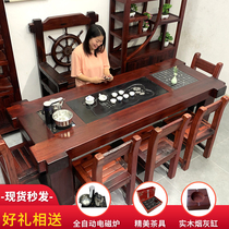 Old ship wood tea table and chair combination New Chinese solid wood Kung Fu tea several household balcony tea table Tea table set one