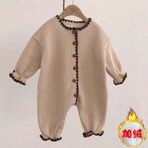 South Korea spring and autumn baby clothes foreign style plus velvet jumpsuit female baby Princess wind long sleeve home clothes climbing clothes