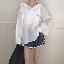Seaside vacation long-sleeved sunscreen clothing loose halter thin pullover hooded beach swimsuit external blouse jacket