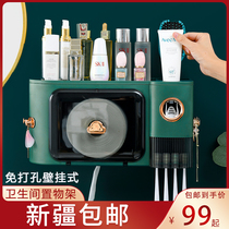 Xinjiang toothbrush shelf toothbrushing cup mouthwatering wall-mounted toilet-free wall-mounted wall-mounted mesh red containing shelf