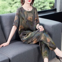High-grade heavy silk fragrant cloud yarn harem pants suit womens 2021 summer new temperament fashion mother two-piece set