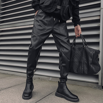 Plus velvet pants mens spring and autumn 2021 new motorcycle motorcycle leather pants trend winter dress handsome thick bunched feet casual pants