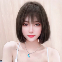Wig womens short hair net red Lisa the same wave head wig set simulation human hair in short hair natural full head cover